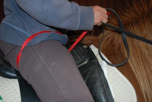 Photo 2. Place the strap between the thigh and the saddle and hold the ends with each hand.